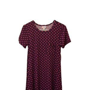 LuLaRoe Carly Purple with Pink Geometric Pattern High-Low Swing Dress NWT